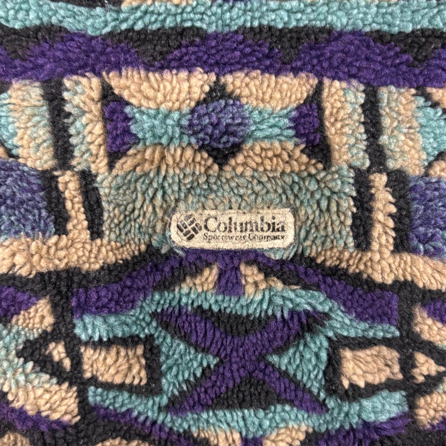 90's Colombia フリース デザインボアジャケット 黒緑紫茶 (L)/B3089J-SO