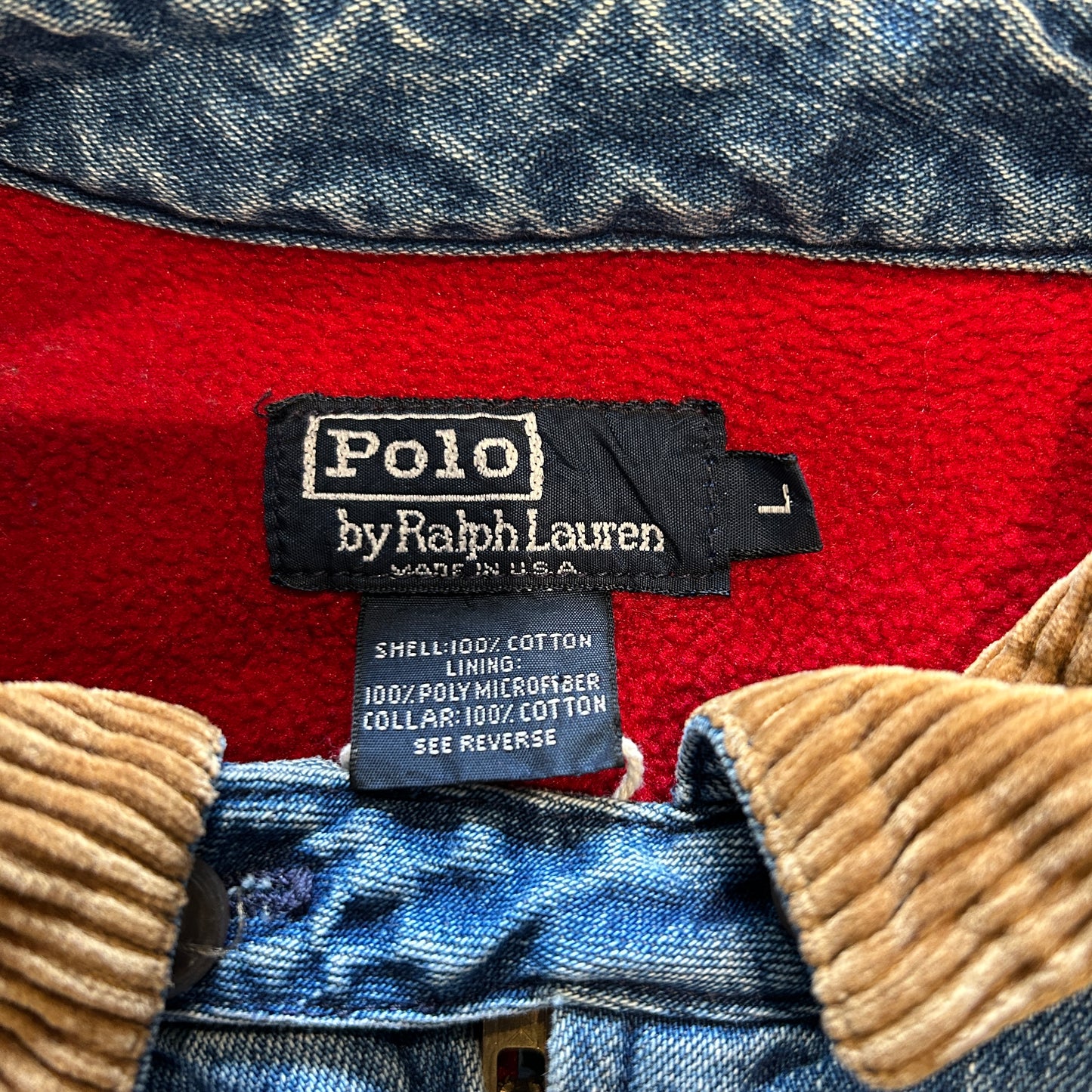 90's Polo ラルフローレン デニムスウィングトップ フリースライナーUSA製 (L)/A7800O-SO