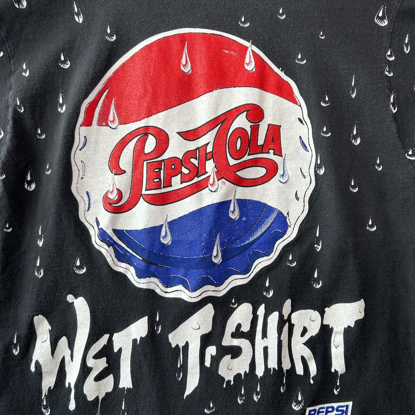 90's PEPSI-COLA"WET T-SHiRT"ペプシコーラ プリントTシャツ アドバタイジング 黒(M)/A7073T-SO