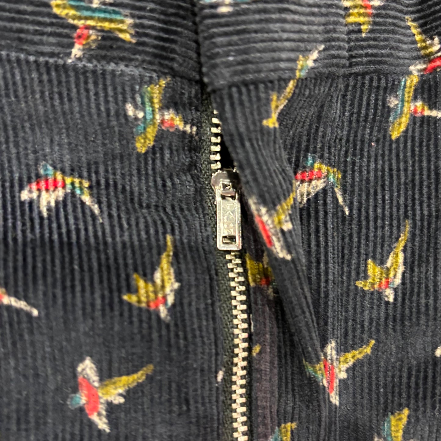 70's CORBIN インタック 鳥柄 コーデュロイパンツ 黒 (サイズ不明)/B0347P-SO