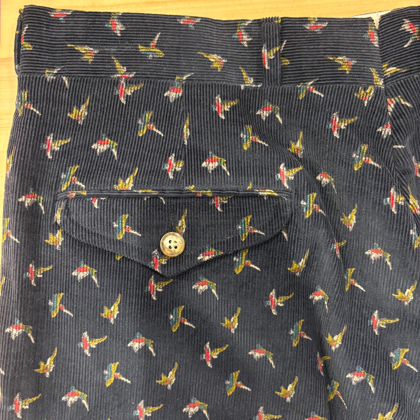 70's CORBIN インタック 鳥柄 コーデュロイパンツ 黒 (サイズ不明)/B0347P-SO