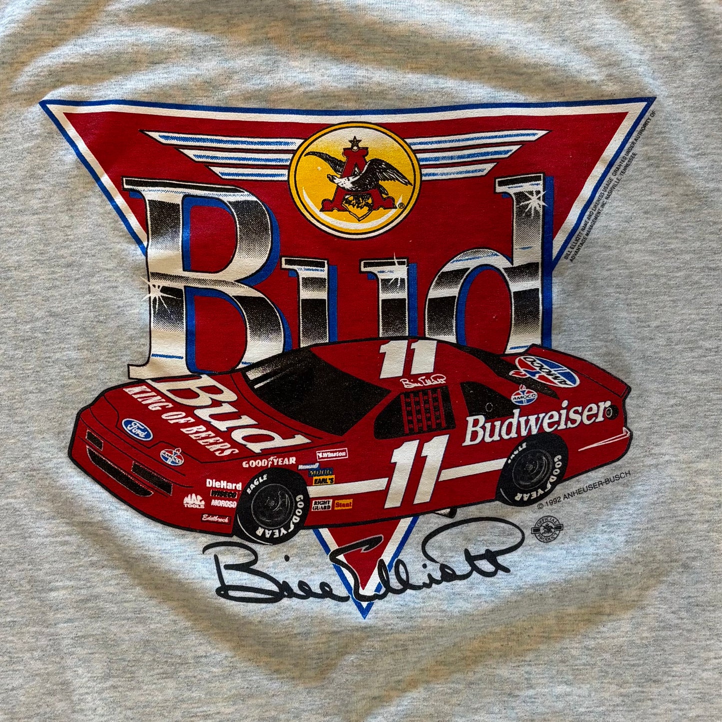90's Budweiser Bill Elliott Racing T-shirt 白 (XL)/B2036T-SO