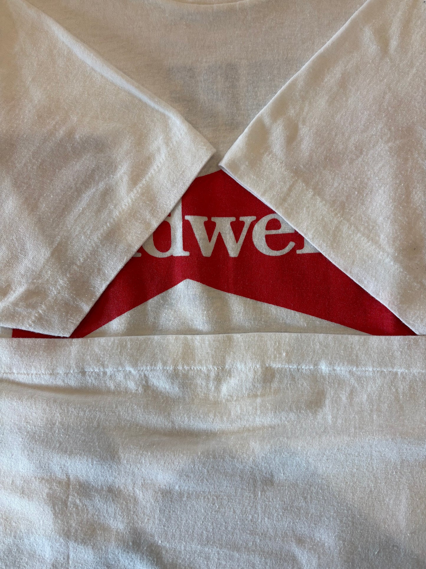 80's Budweiser バドワイザー カレッジTシャツ 白 (L)/A6435T-SO