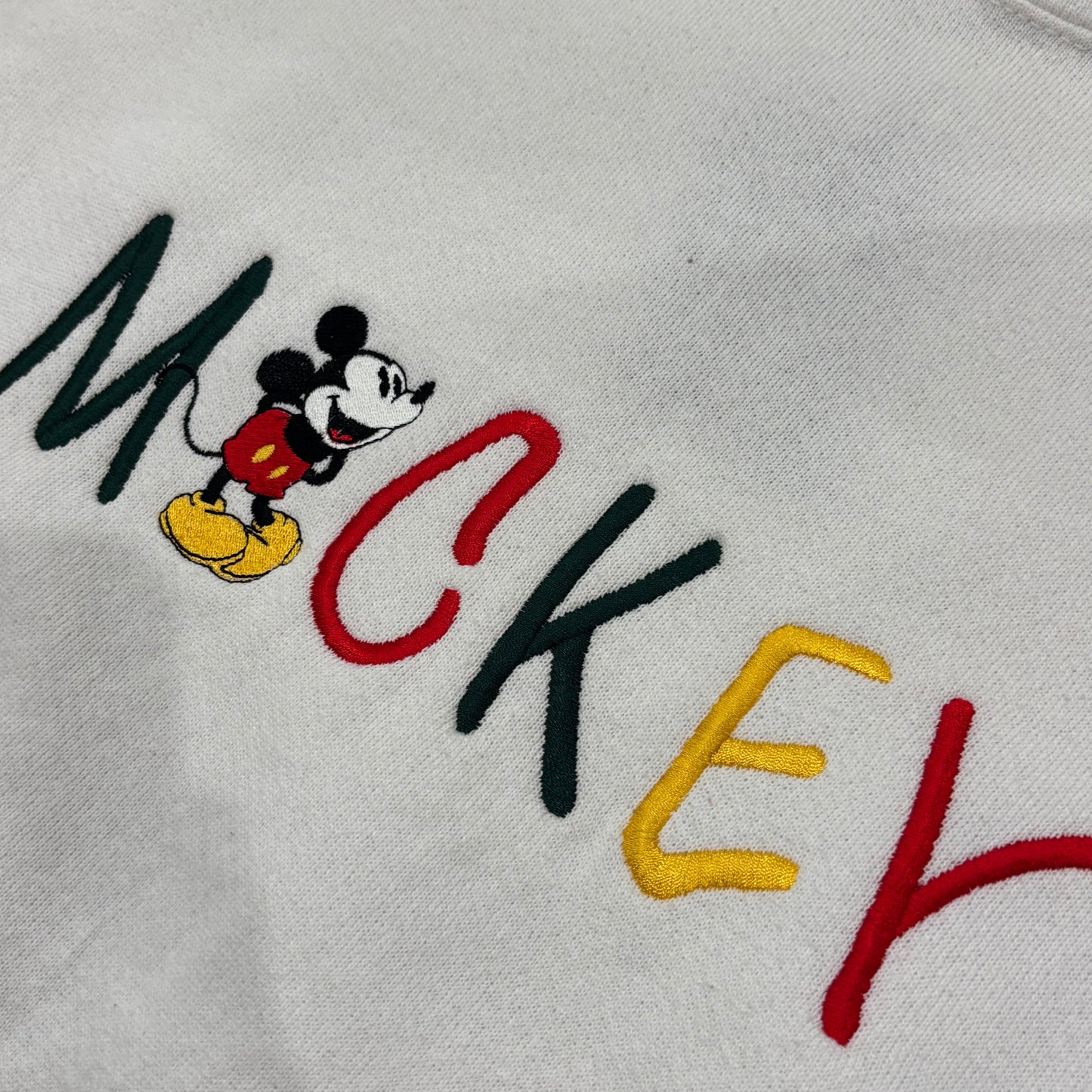 90's Mickey & Co. ミッキーマウス キャラクタースウェット 刺繍 白 (L)/B0081S-SO