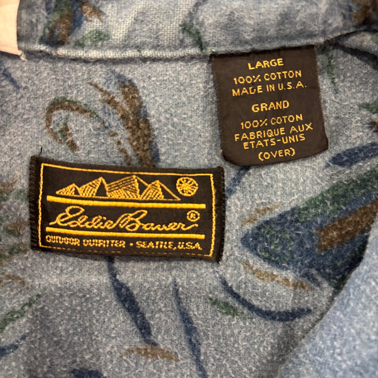 90's Eddie Bauer エディーバウアー シャモアクロスシャツ 総柄シャツ 青 L /A8451SH-SO