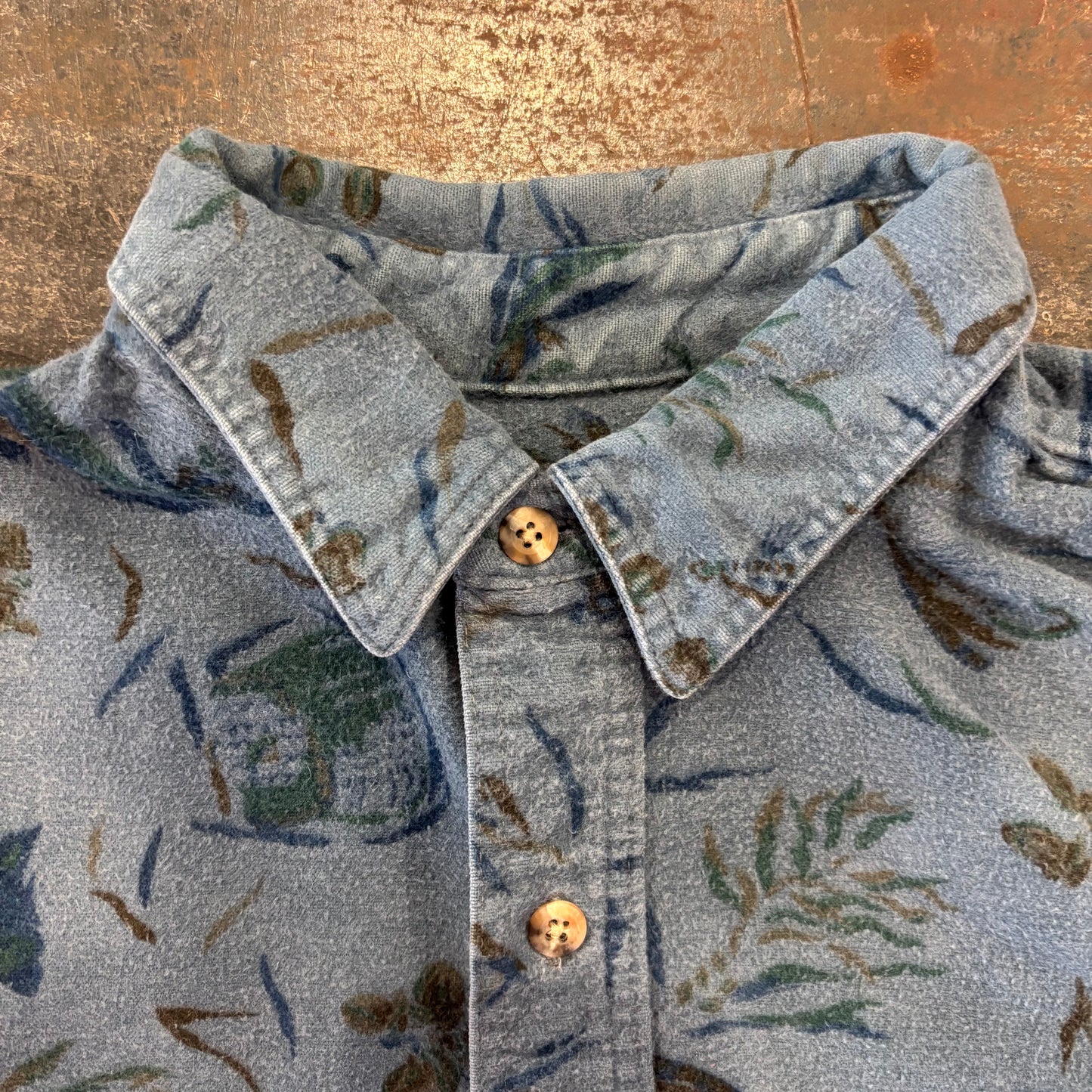 90's Eddie Bauer エディーバウアー シャモアクロスシャツ 総柄シャツ 青 L /A8451SH-SO