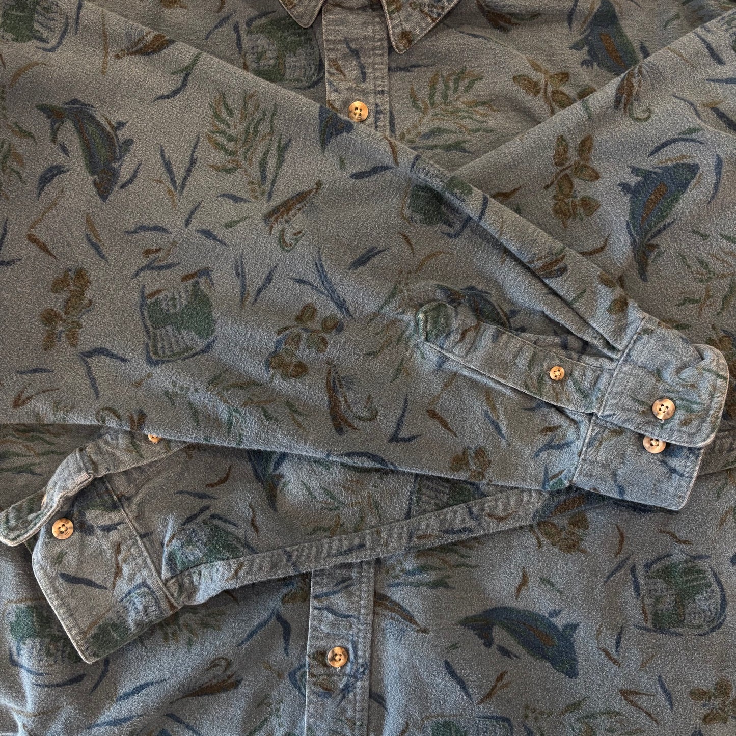 90's Eddie Bauer エディーバウアー シャモアクロスシャツ 総柄シャツ 青 L /A8451SH-SO