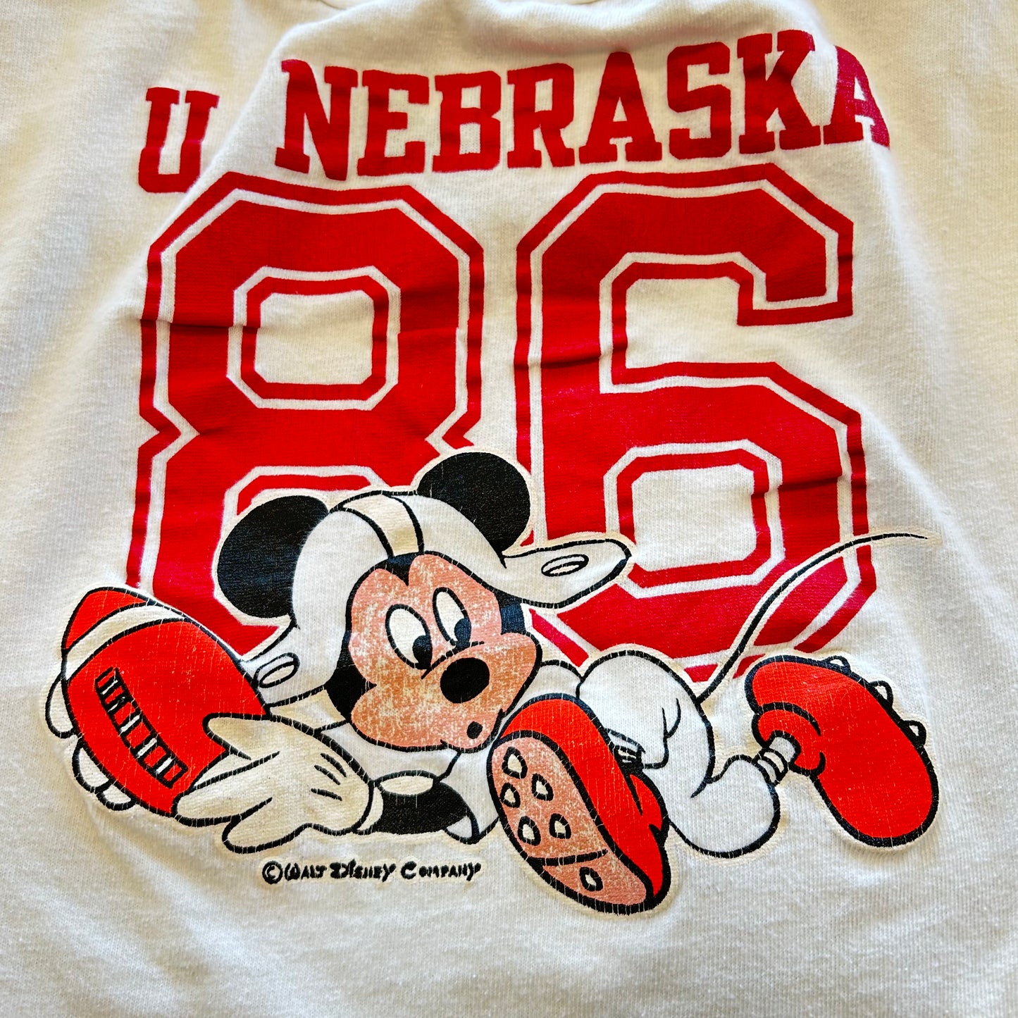 80's Champion チャンピオン U.NEBRASKA フットボールTシャツ ミッキー白(M)/A7074T-SO
