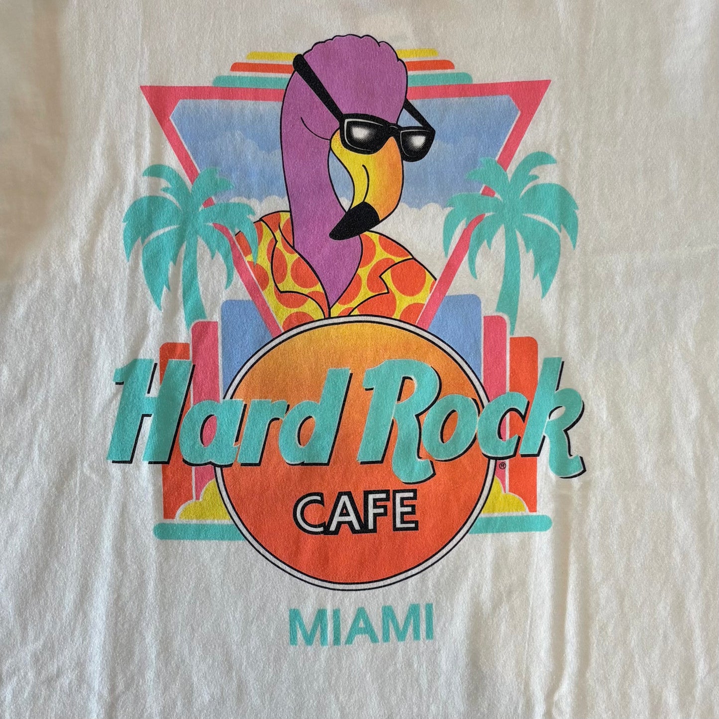 90's Hard Rock CAFE Miami フラミンゴ Tシャツ 白 (XL)/B2129T-SO