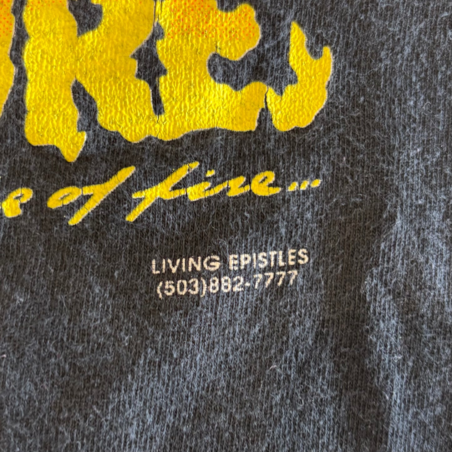 90's LIVING EPISTLES メッセージプリントTシャツ 黒 (XL)/A6419T-SO