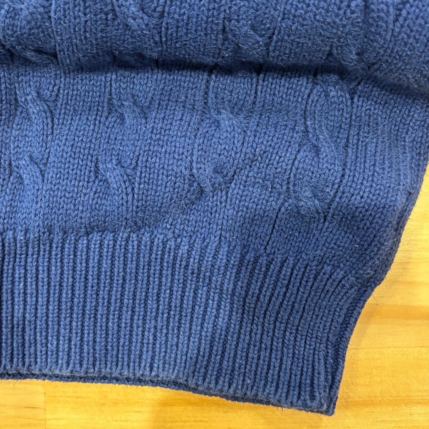 90's Eddie Bauer ケーブル編み コットンニット 青 (L)/A5606K-SO