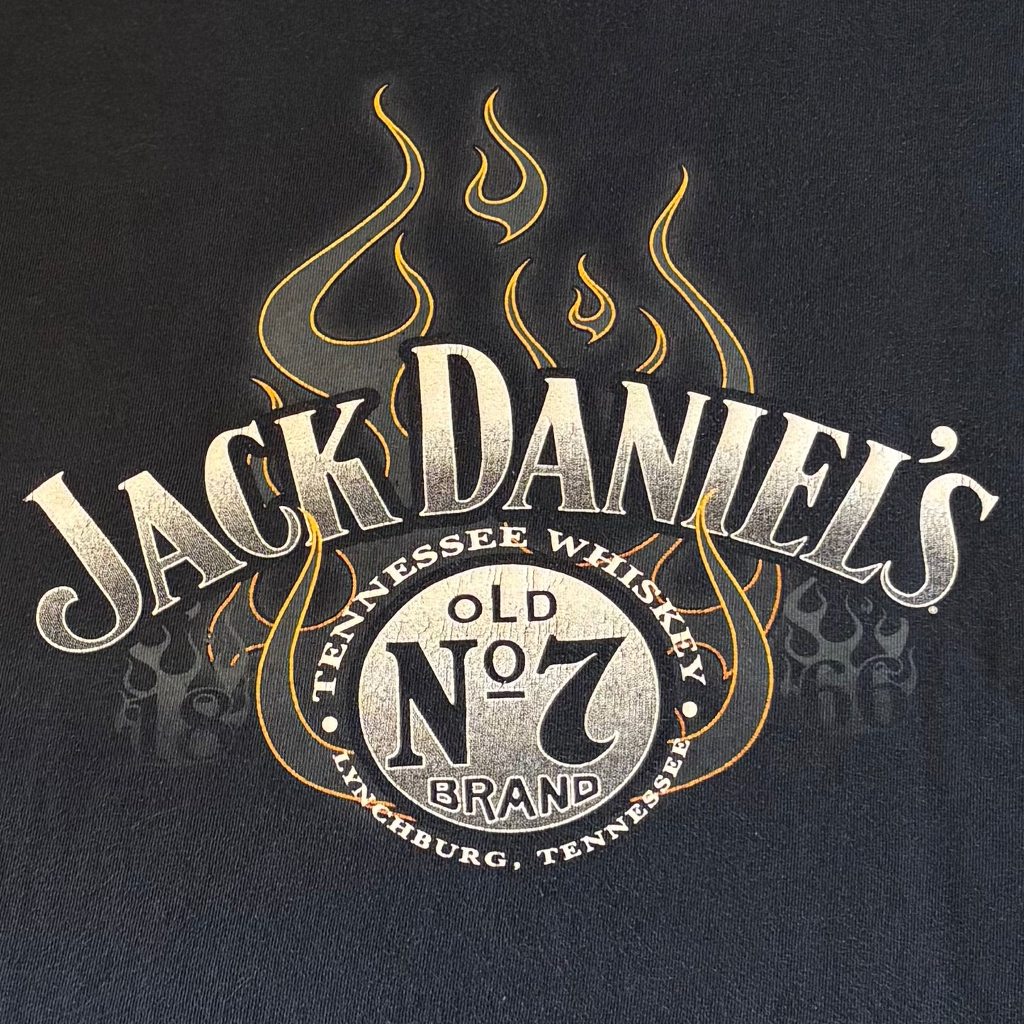 00's JACK DANIEL'S ロゴTファイヤーパターン 企業T 黒 (XL)/A6416T-SO