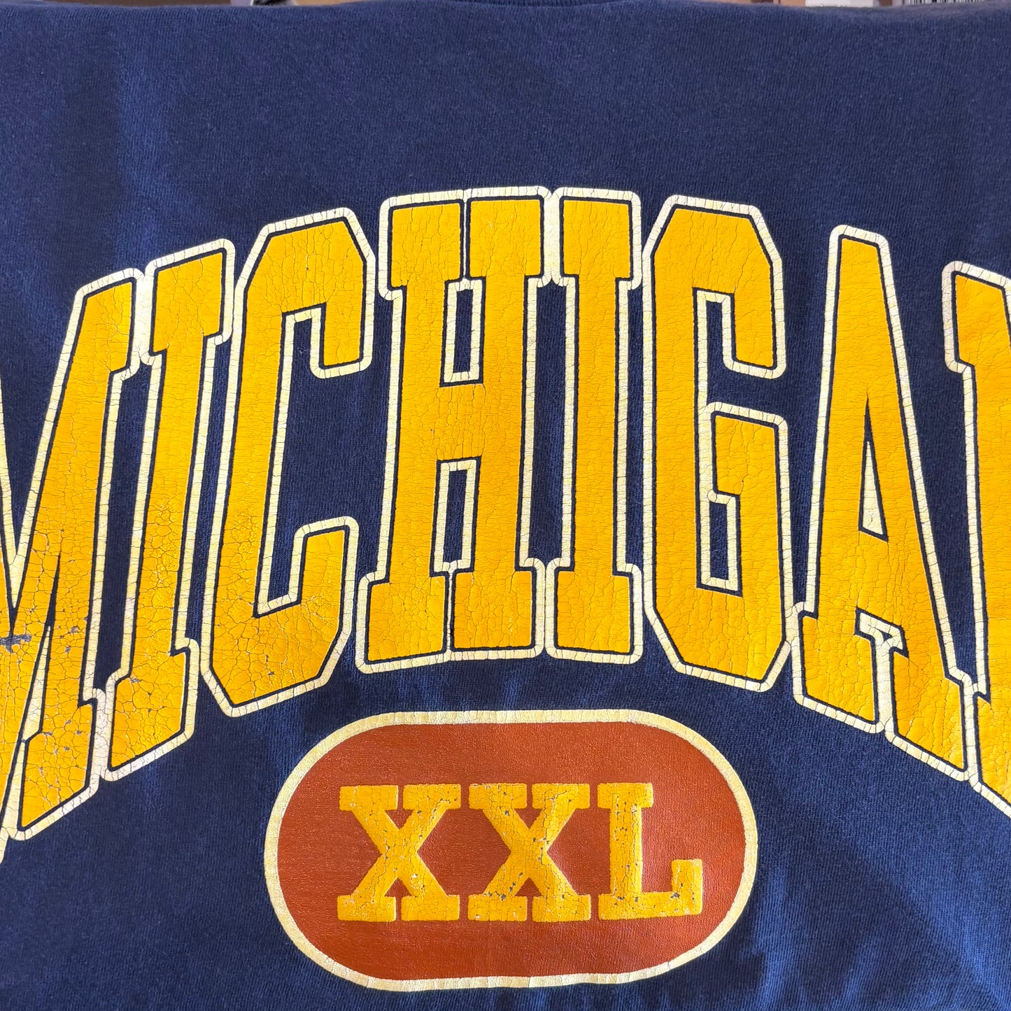 90's DODGER MICHIGAN ATH .DEPT. カレッジTシャツ 紺(XL)/A6375T-SO