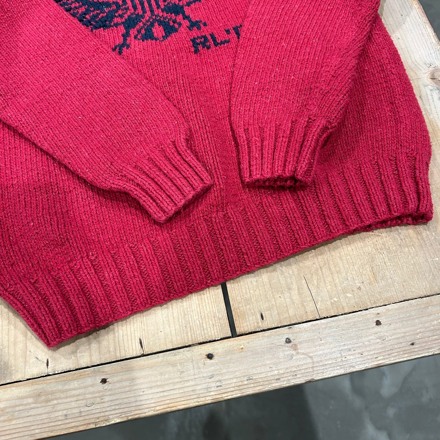 00's Polo Ralph Lauren ラルフローレン コットン/リネン ハンドニット 赤(M)/A5837K-SO