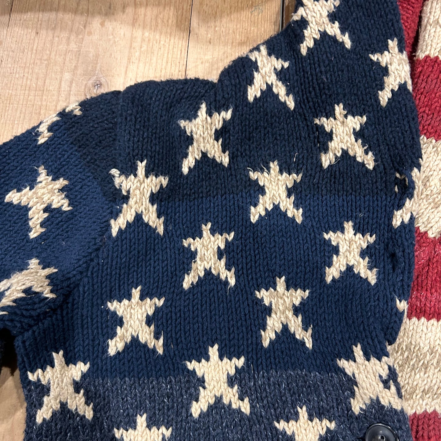 00's DENIM&SUPPLY ラルフローレン ショールカラー星条旗ニット(L)A5836K-SO