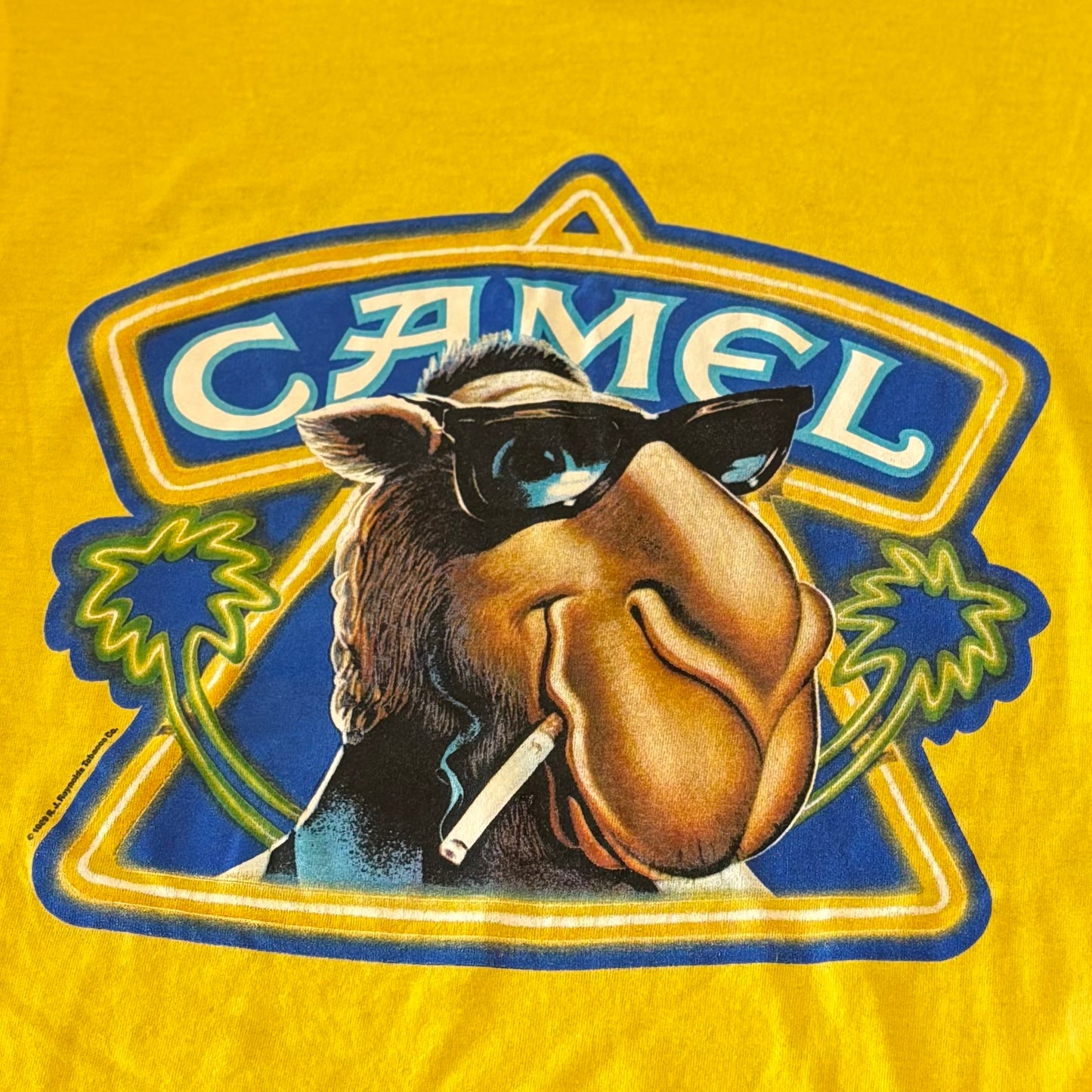 80's CAMEL タバコ アドバタイジングプリント バックプリントTシャツ 黄色 (L)/B2367T-SO