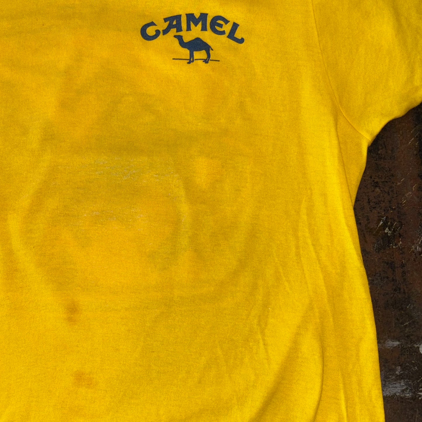 80's CAMEL タバコ アドバタイジングプリント バックプリントTシャツ 黄色 (L)/B2367T-SO