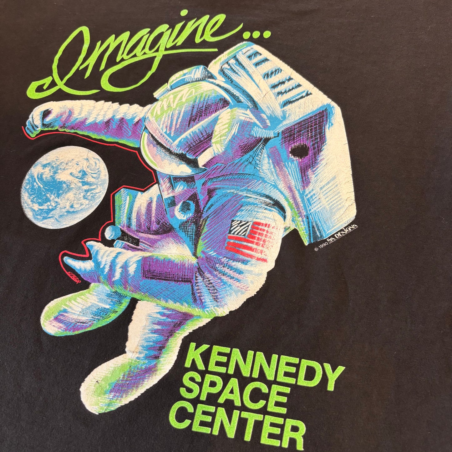 90's ONEITA KENNEDY SPACE CENTER Imagine 宇宙飛行士アートT 企業T 黒 (XL)/B2371T-SO
