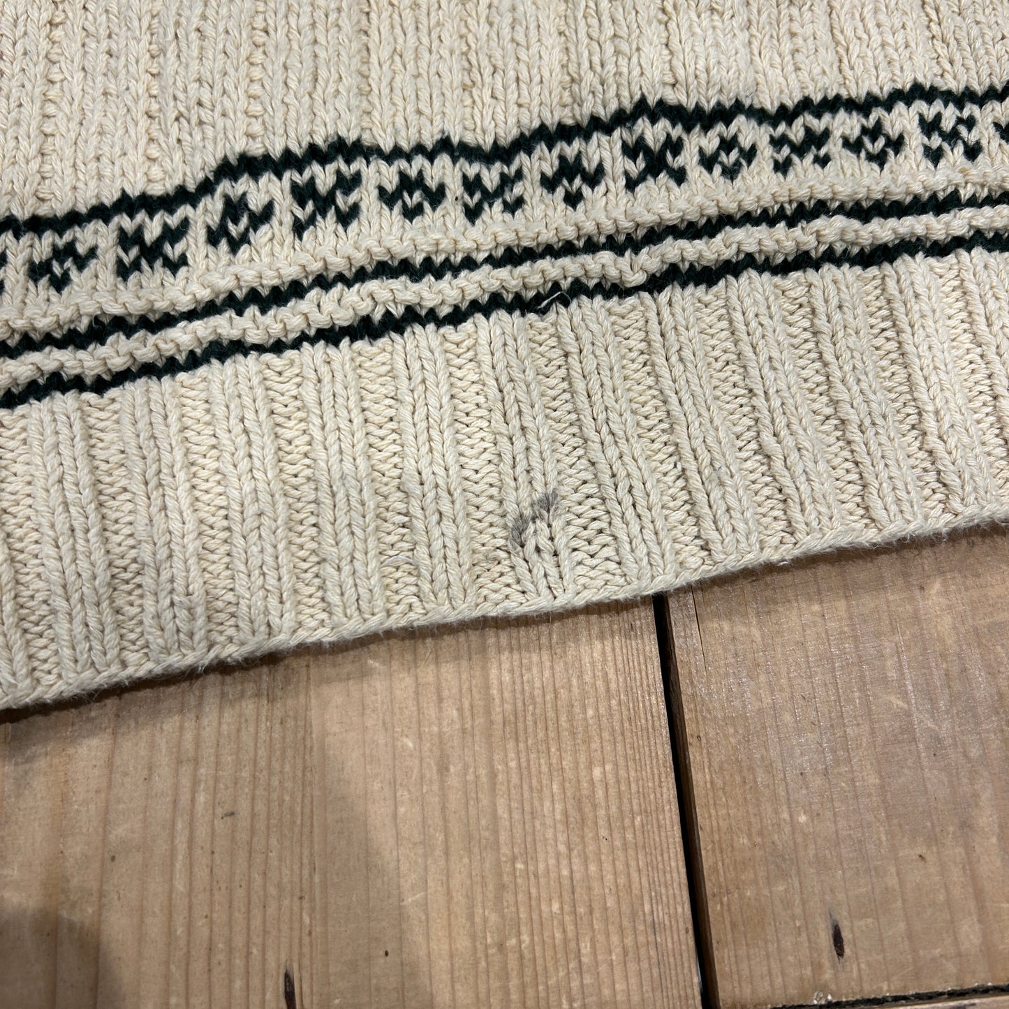 90's Polo ラルフローレン"HAND KNIT"ノルディック柄 コットン/リネンニット グリーン/ベージュ(L)/B1728K-SO