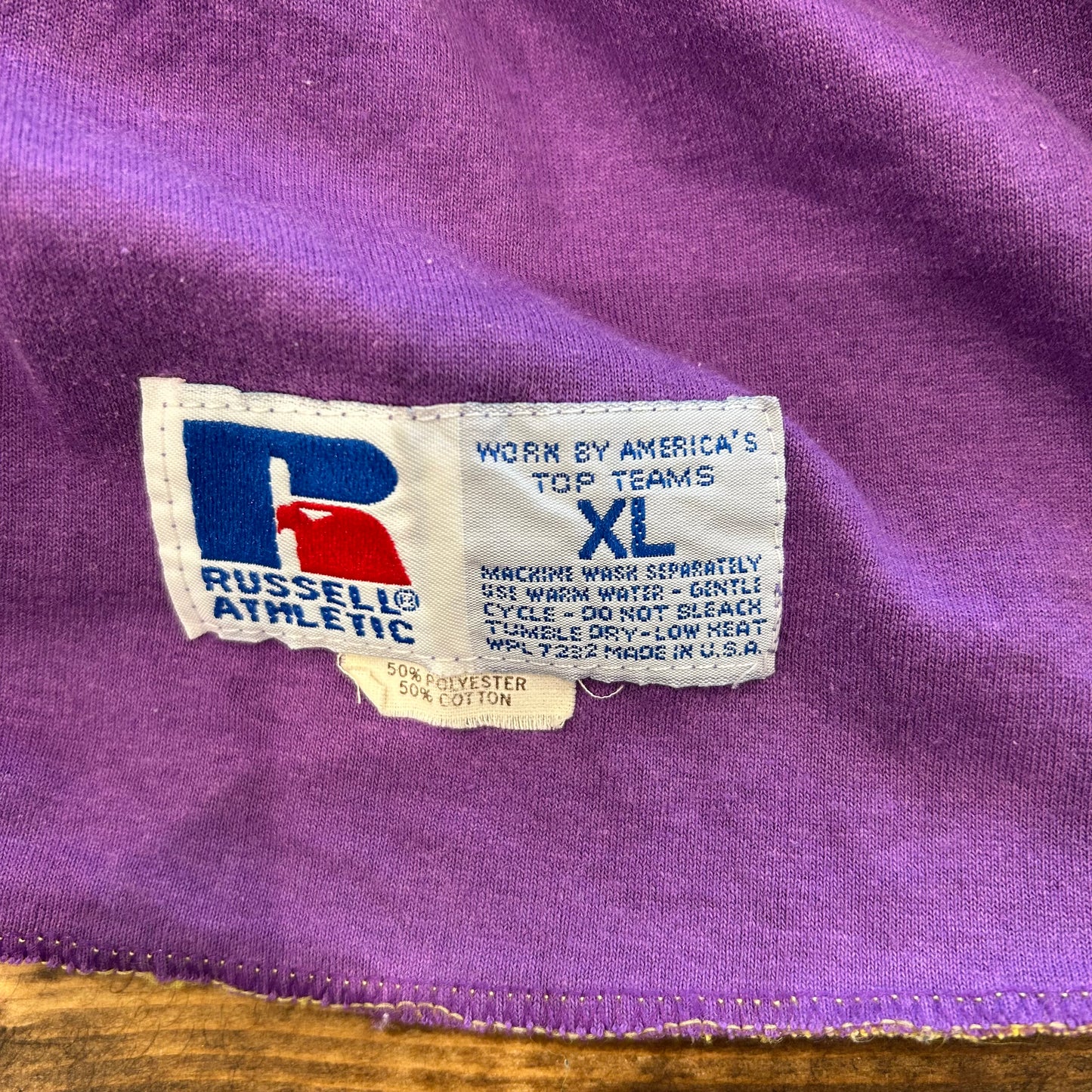 90's Russell ラッセル ダブルフェイスTシャツ 黄色紫(XL)/A6817T-SO