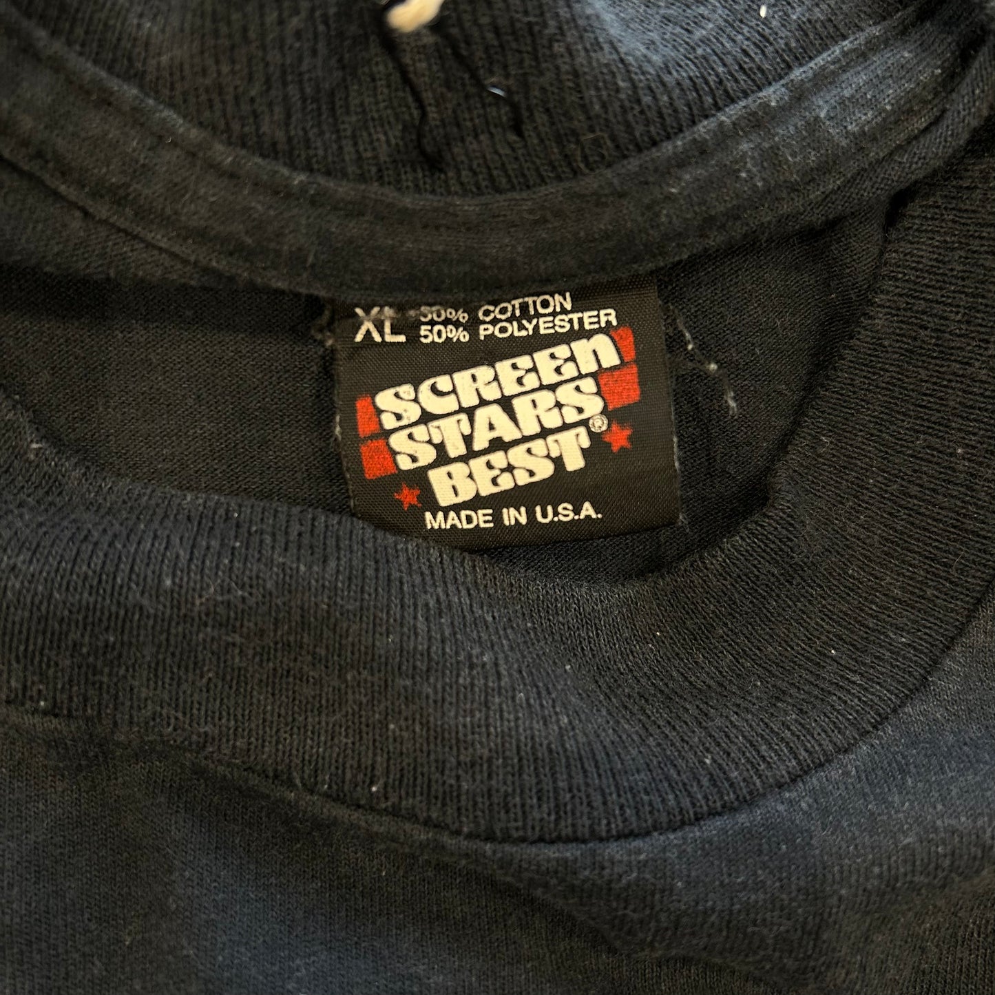 90's SCREEN STARS フロッキープリントTシャツ 黒(XL)/A7112T-SO