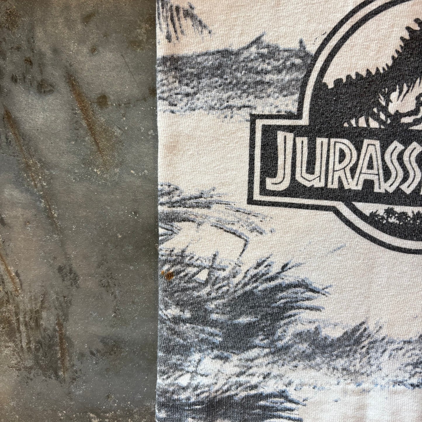 90's Hanes ジュラシックパーク T-REX オールオーバープリント ムービーT 白 (L)/A6673T-SO