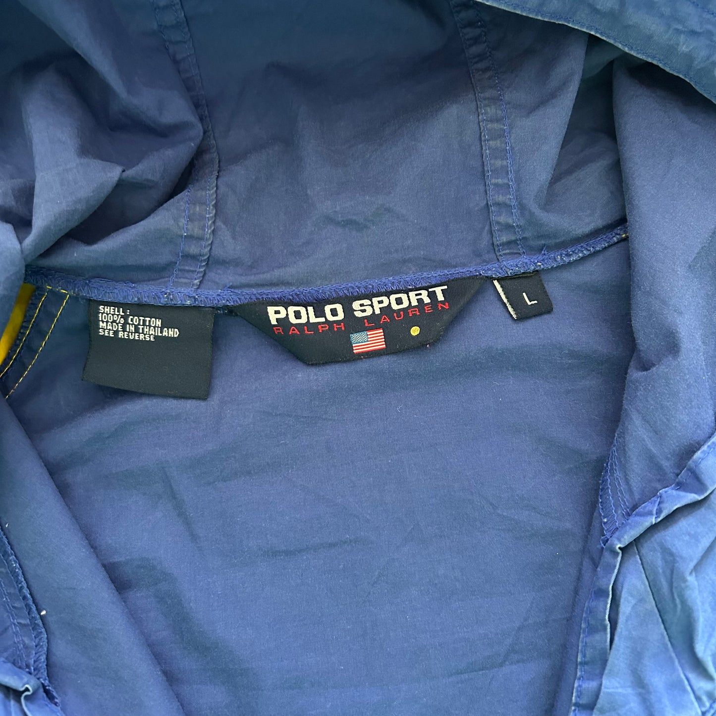 90's Polo Sport ポロスポーツ ラルフローレン コットンパーカー 袖プリント 黄青(L)/B0116J-SO