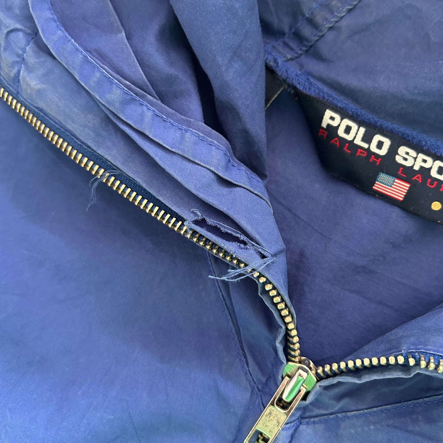 90's Polo Sport ポロスポーツ ラルフローレン コットンパーカー 袖プリント 黄青(L)/B0116J-SO