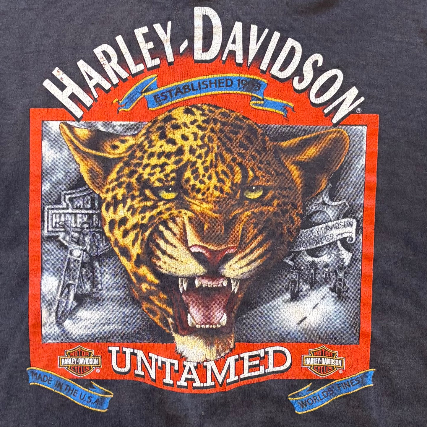 90's Harley-Davidson ジャガー 3D エンブレム Tシャツ 黒 (XL)/A6984T-SO