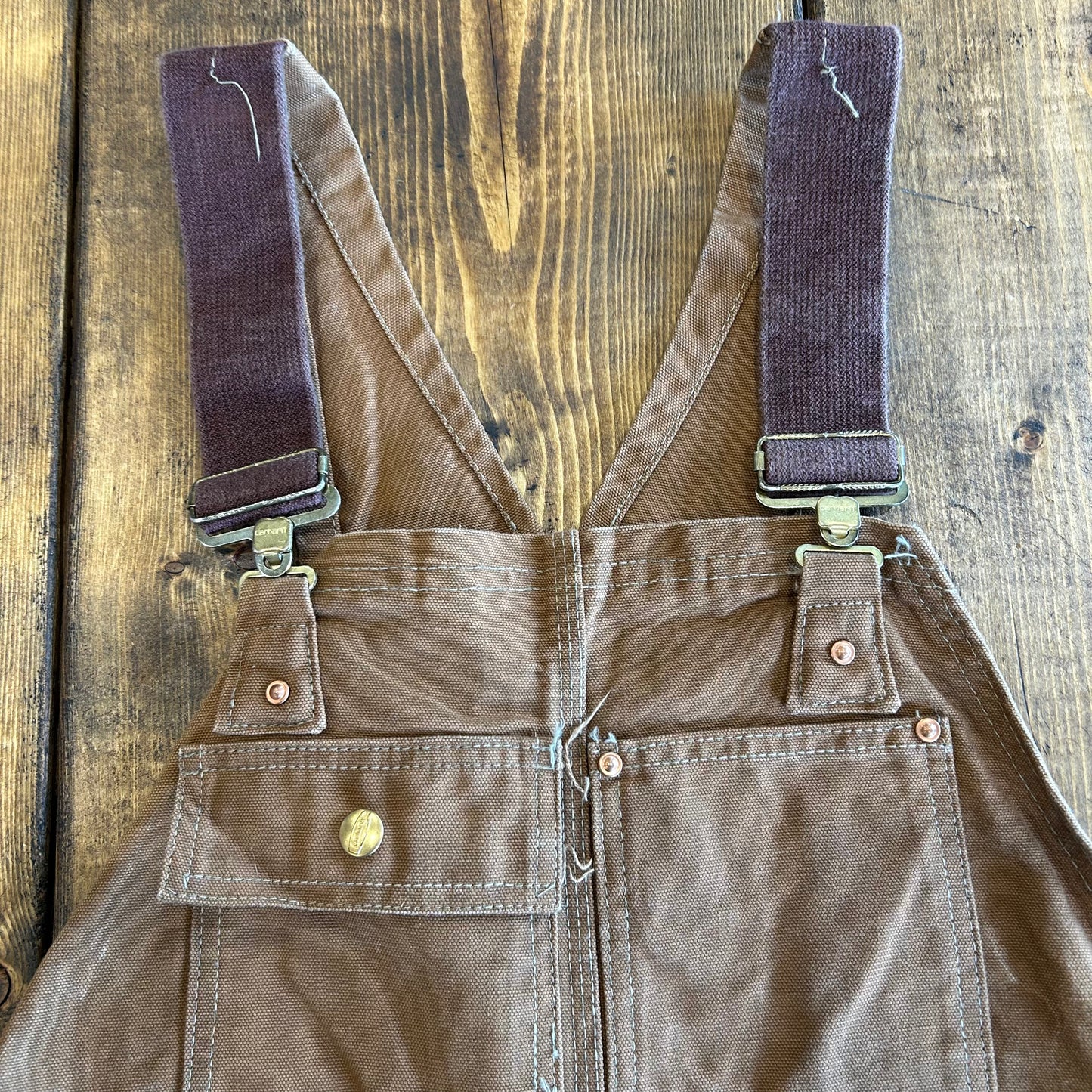 70's Carhartt エプロン付きダックダブルニーオーバーオール ブラウン/A7120P-SO