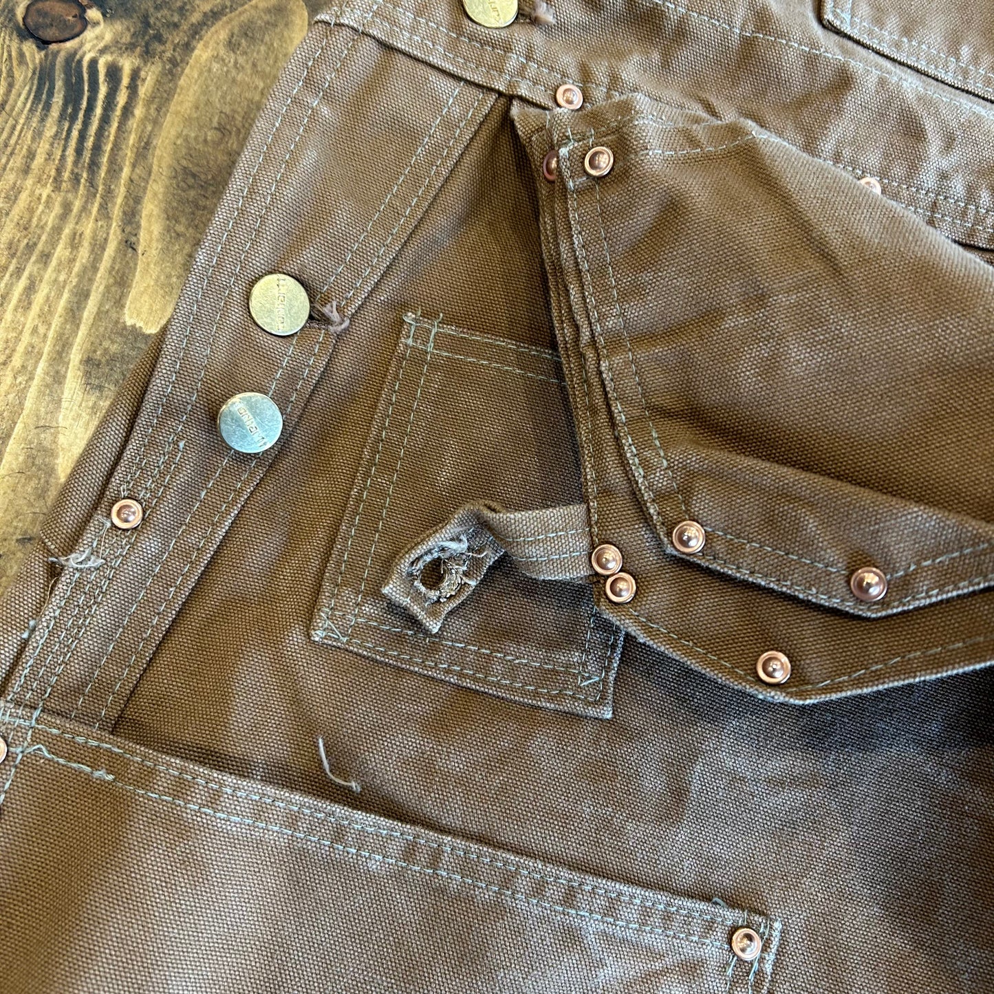 70's Carhartt エプロン付きダックダブルニーオーバーオール ブラウン/A7120P-SO