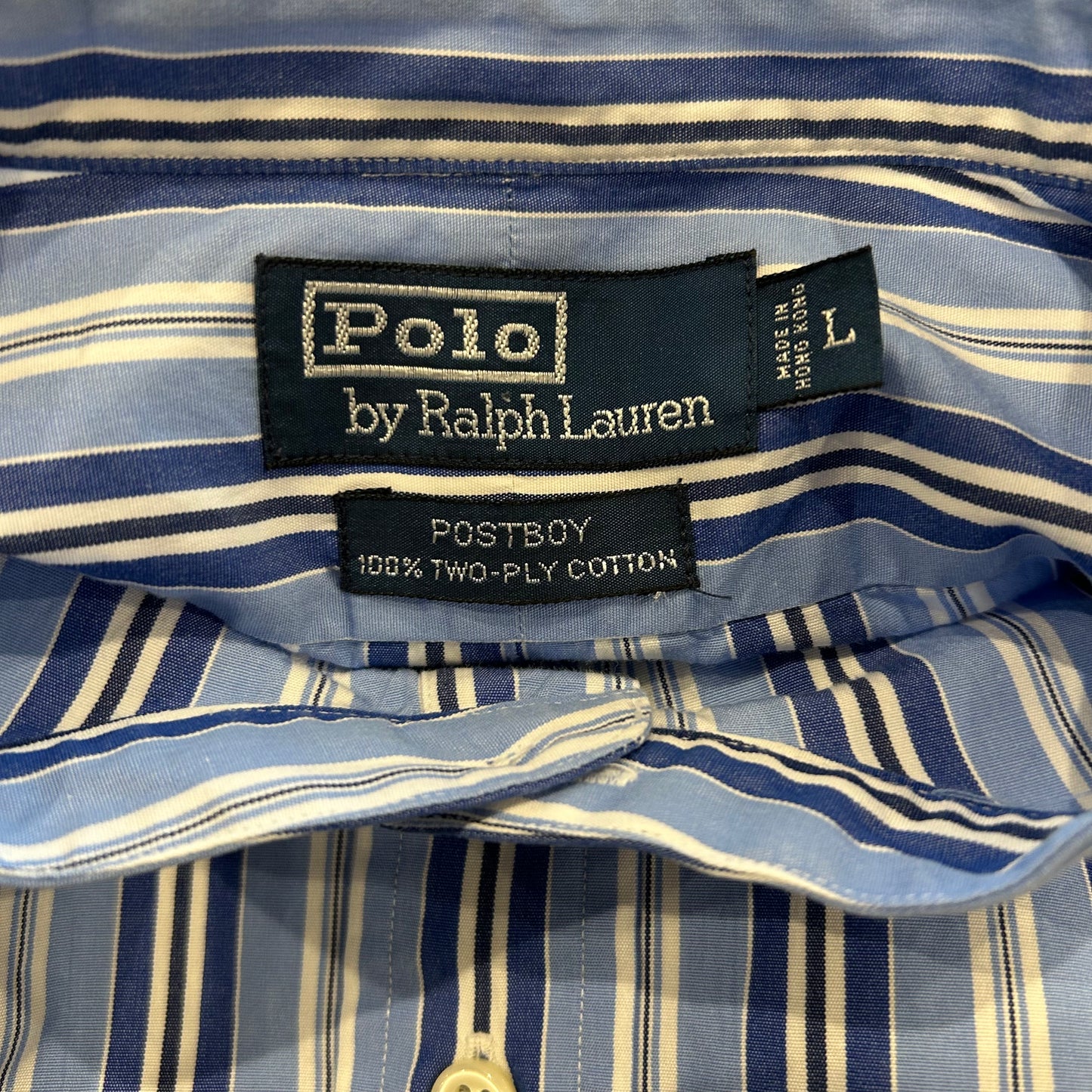 90's Polo Ralph Lauren ラルフローレン”POSTBOY”バンドカラーストライプシャツ 青白(L)/A6880SH-SO