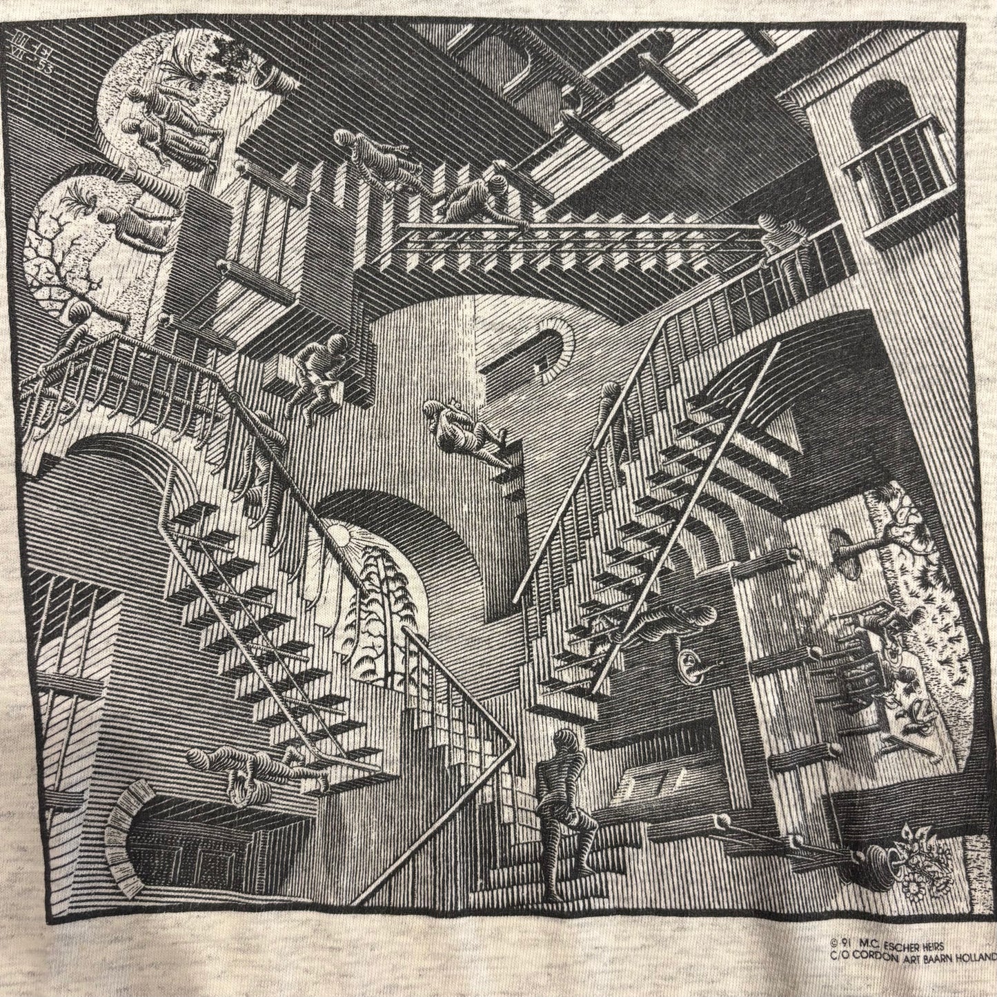 90's ANDAZIA M.C. エッシャー "相対性” アートTシャツ グレー (L)/A6660T-SO