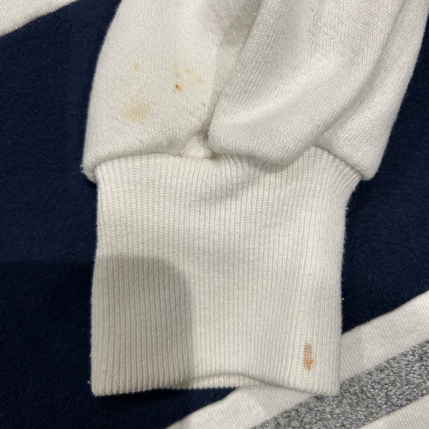 90's SOFEE USNAVY 刺繍ロゴラインスウェット 白紺(L)/B2355S-SO