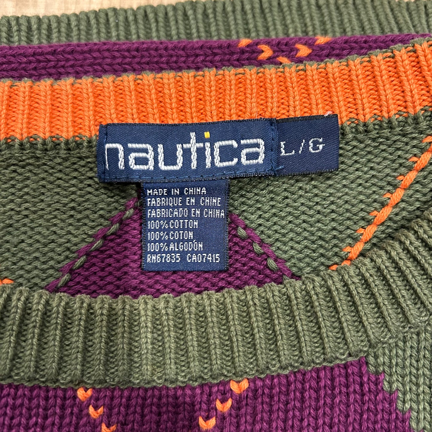 90's Nautica ノーティカ アーガイル柄コットンニット (L)/B0263K-SO