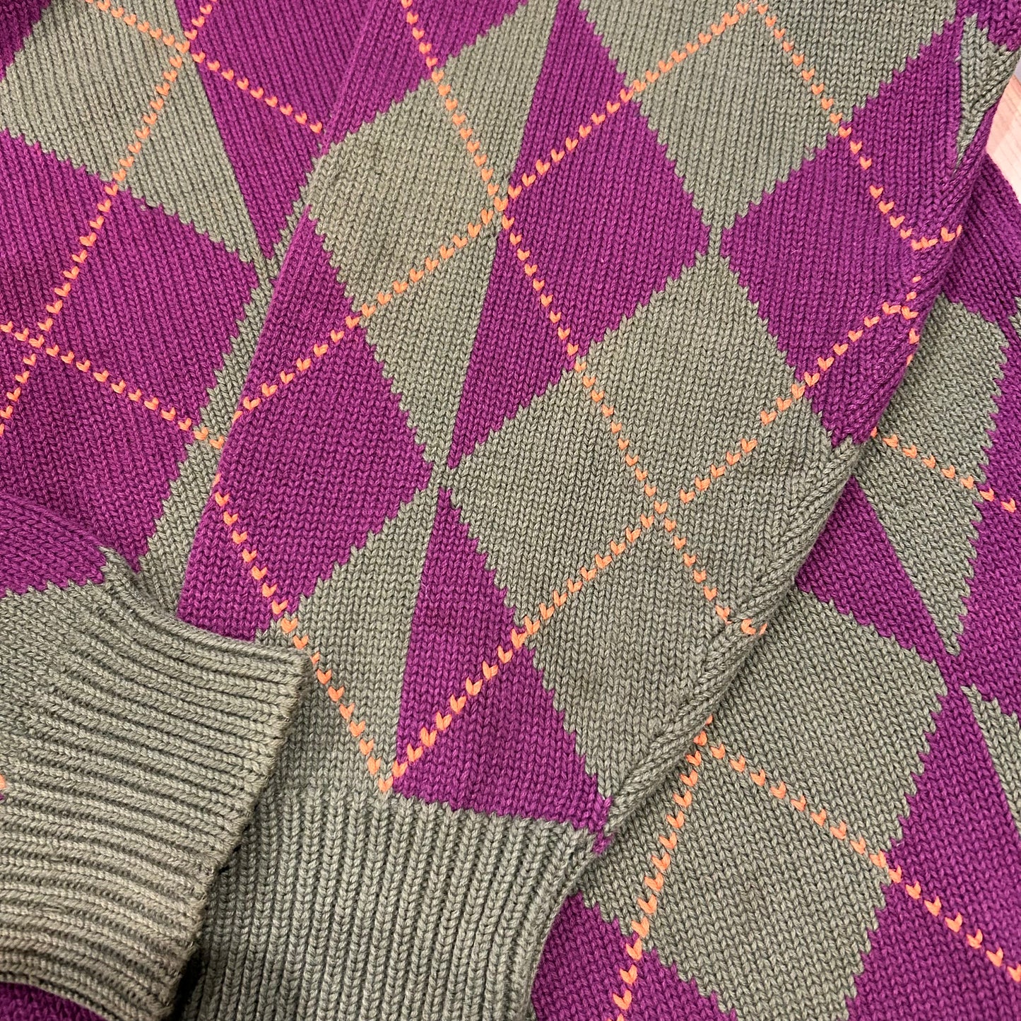 90's Nautica ノーティカ アーガイル柄コットンニット (L)/B0263K-SO