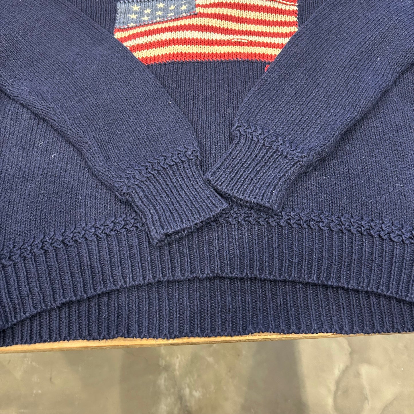 00's Polo Ralph Lauren ラルフローレン シルク混 星条旗ショールカラーニット 紺(L)/B0667K-SO