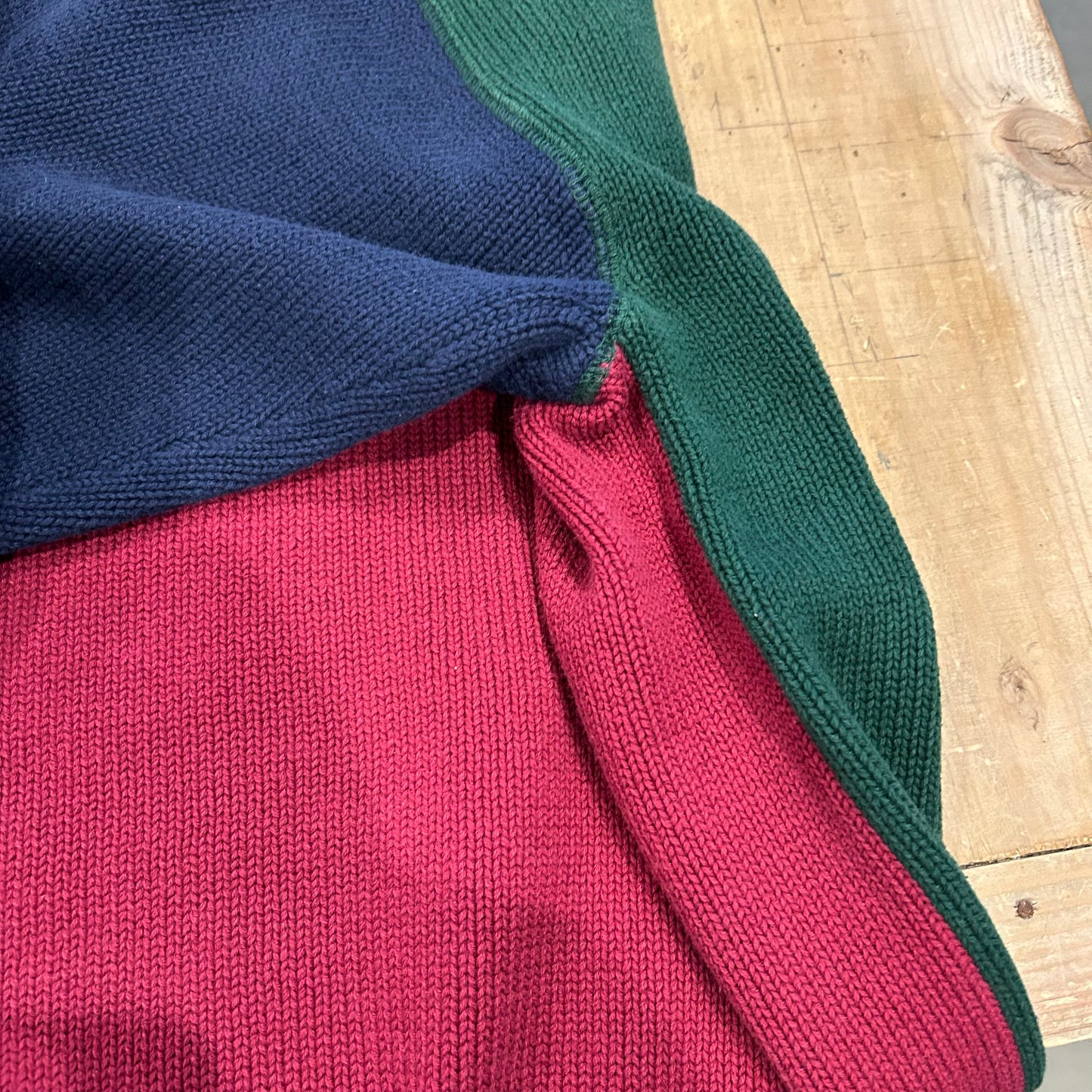 90's Eddie bauer エディー・バウアー マルチカラーコットンニット 緑赤紺(M)/B0462K-SO