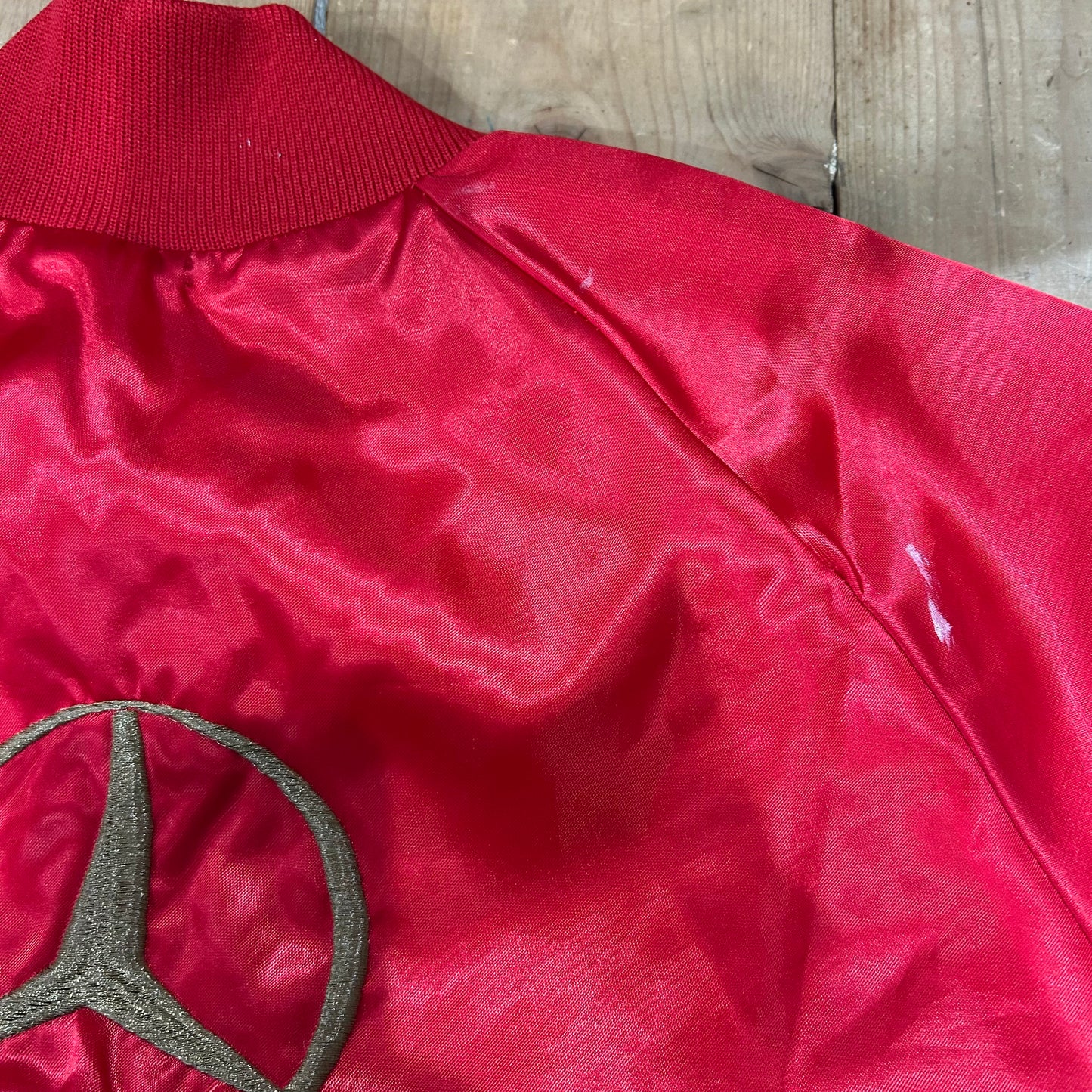 90's AUBRUN SPORTSWEAR 刺繍ナイロンスタジャン レッド (L)/B0237N-SO