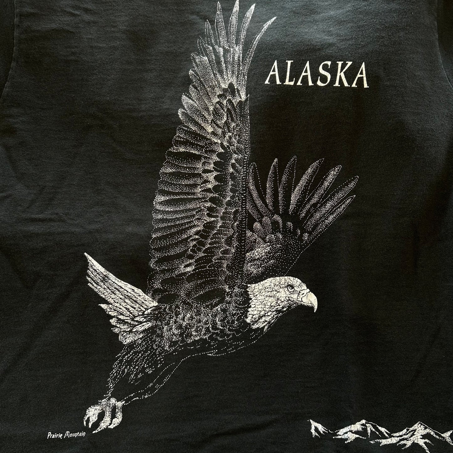 90's ALASKA イーグル巻きプリントTシャツ 黒(M)/A7185T-SO