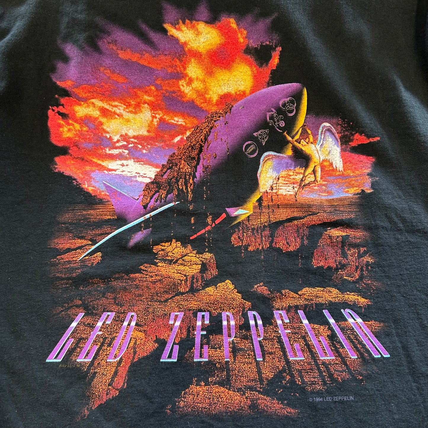 90's LED ZEPPELIN レッドツェッペリン Tシャツ Swan Song WINTERLAND 黒(XL)A6693T-SO
