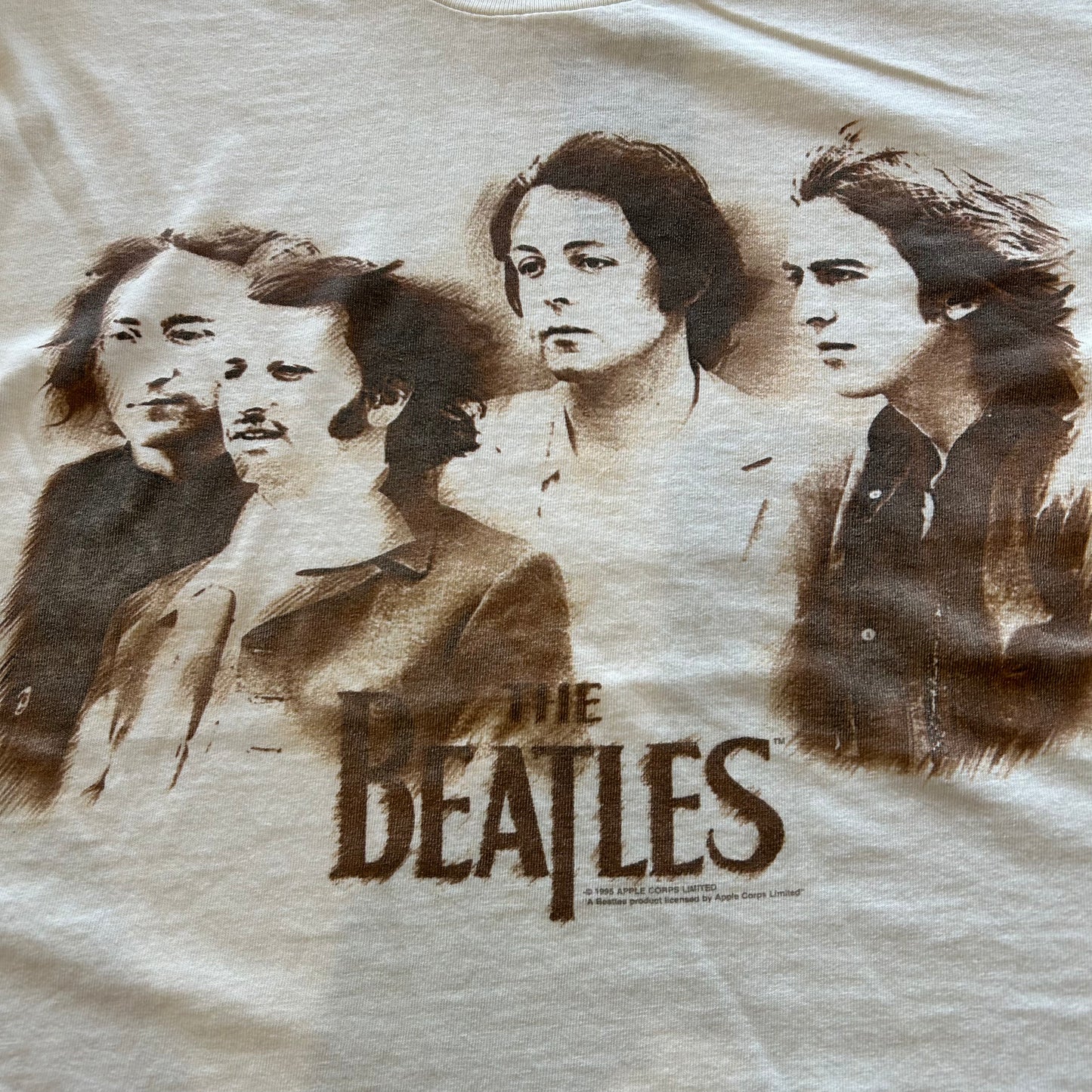 90'S Beatles ビートルズ メンバーフォトTシャツ ベージュ Gildan (L)/A7190T-SO