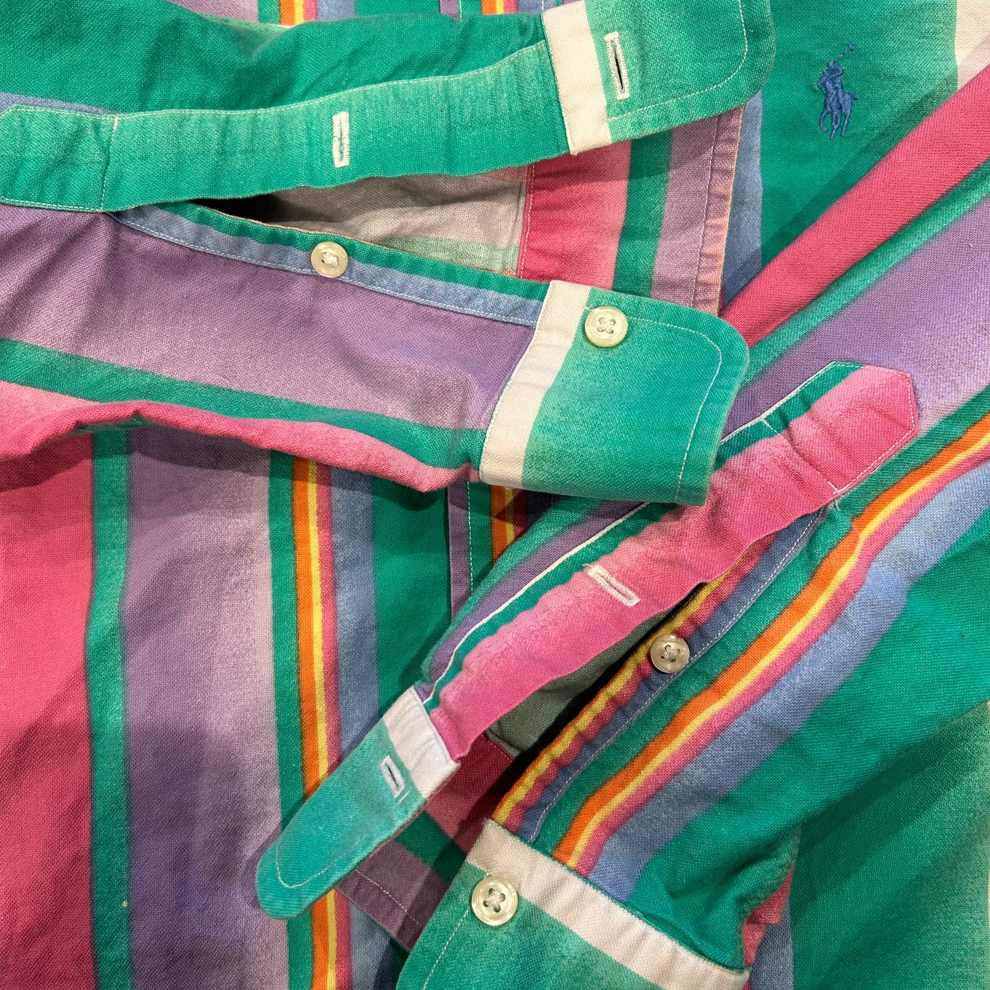 00's Ralph Lauren ラルフローレン コットンマルチストライプシャツ(M)/B1551S-SO