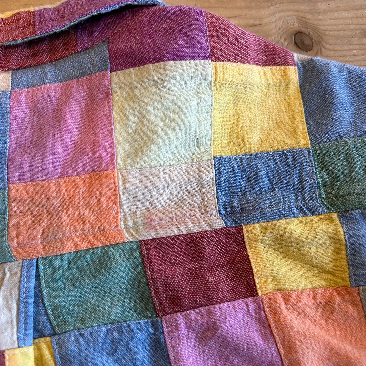 90's J.CREW マルチカラーパッチワークシャツ ボタンダウン(M)/A5974SH-SO