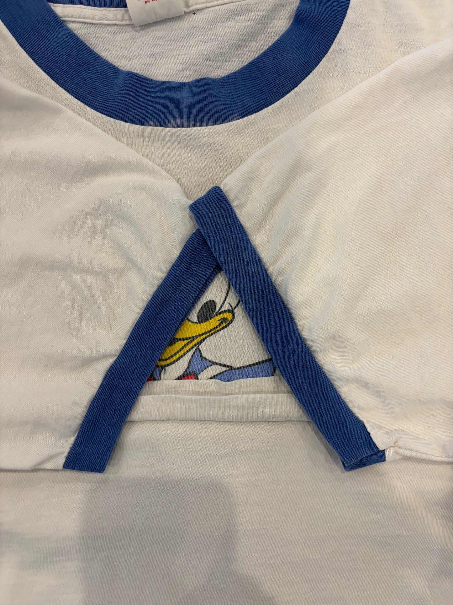 80's "Disney" ディズニー Donald Duck リンガーTシャツ 白 (XL)/B3702T-SO