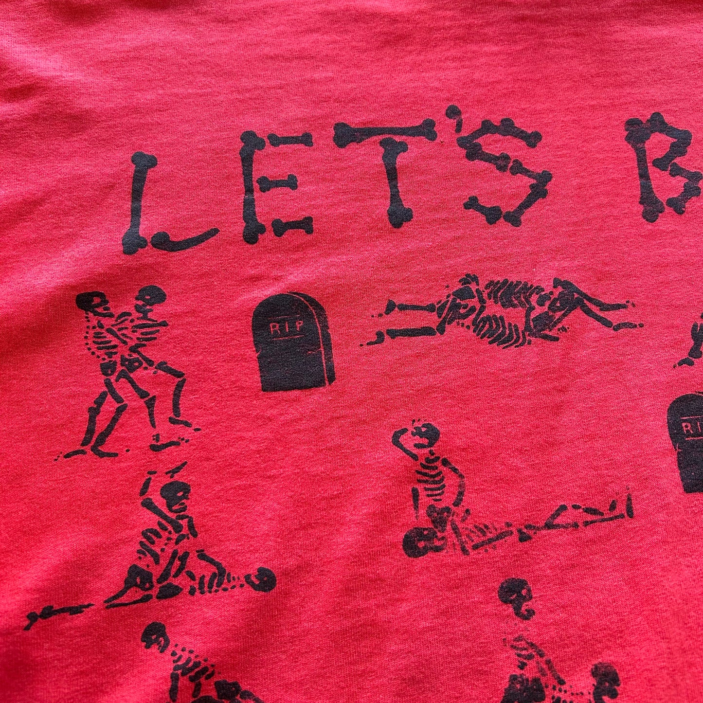 90's "LET'S BONE" スカルTシャツ 四十八手エロT ヘインズ 赤(XL)/A6467T-SO