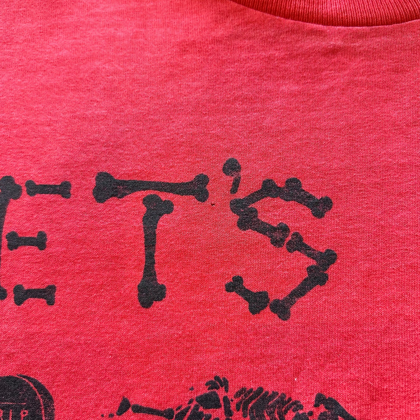 90's "LET'S BONE" スカルTシャツ 四十八手エロT ヘインズ 赤(XL)/A6467T-SO