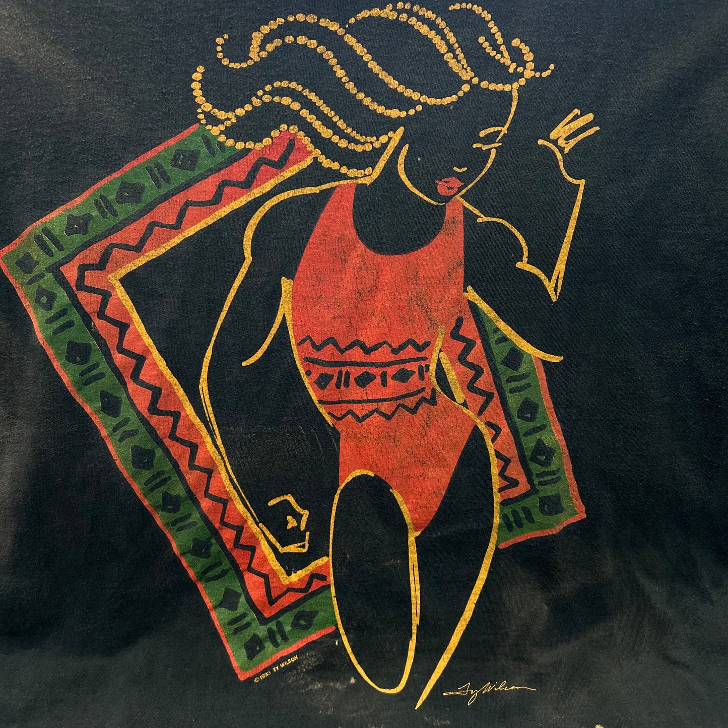 90's TY WILSOON アートTシャツ サンフェード 黒(XL)/A6486T-SO