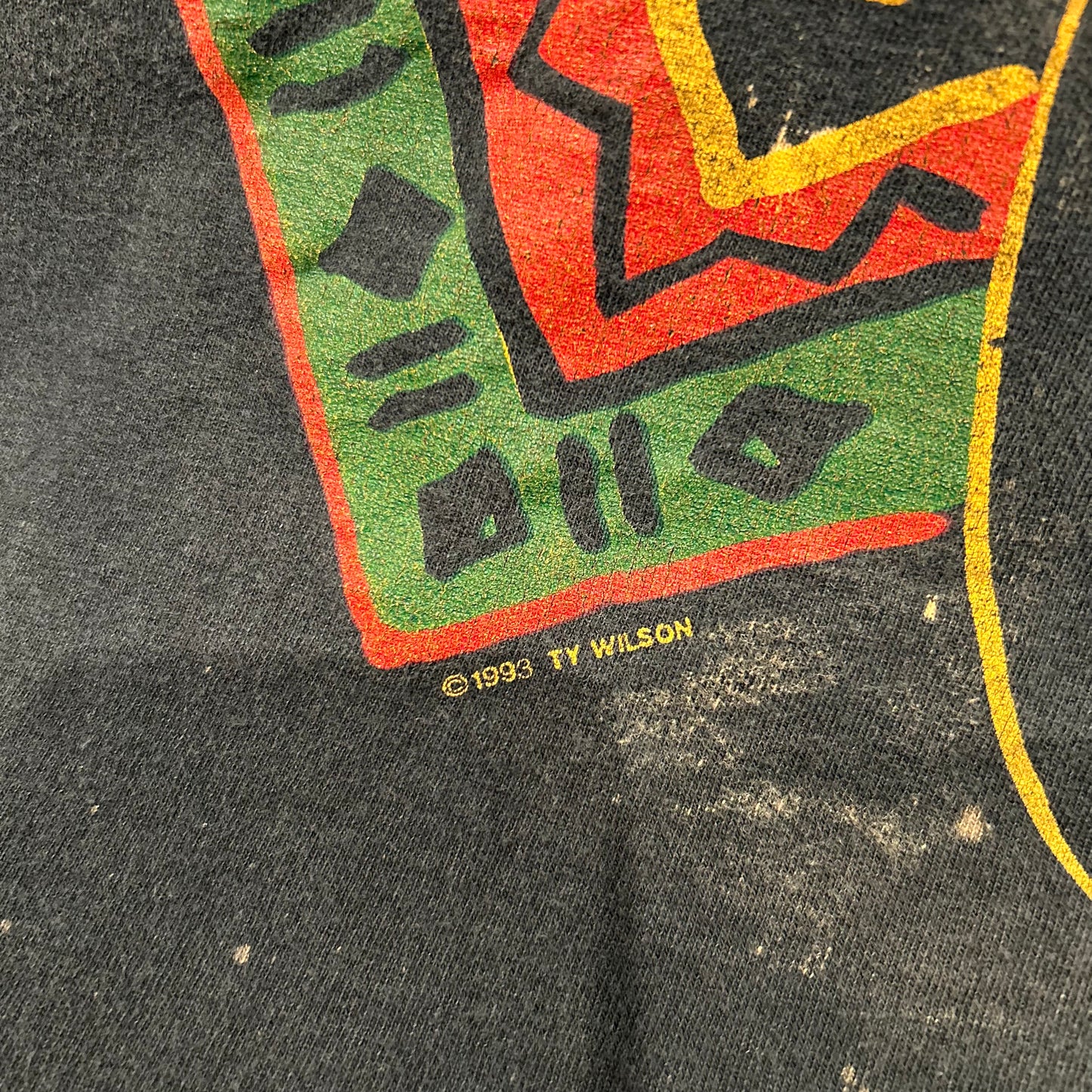 90's TY WILSOON アートTシャツ サンフェード 黒(XL)/A6486T-SO