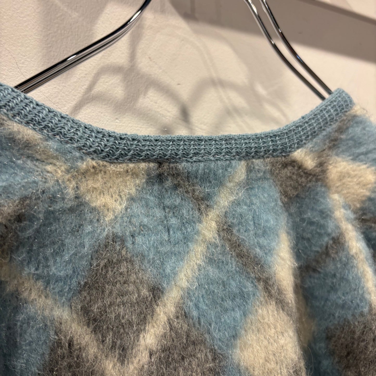 60's FORREST SPORTWEAR アーガイル調 モヘアカーディガン 水色白グレー (M)/C1509O-SO
